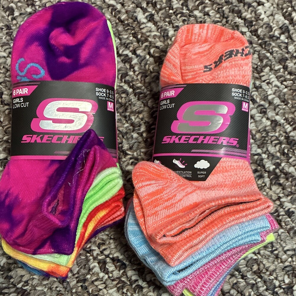 Skechers Girls Low Cut Socks set of 2 6-Pair Packs Size M 9-3.5 pink tie dye
